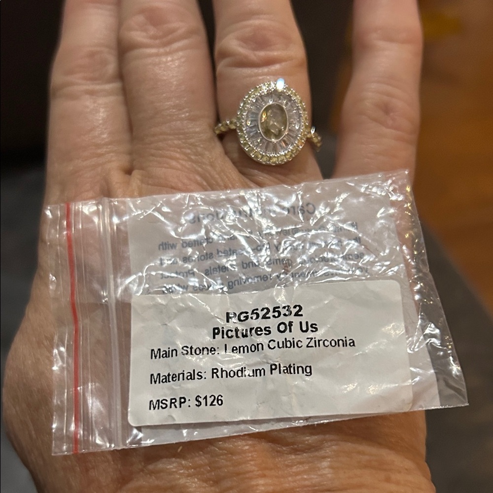 Oval Lemon Cubic Zirconia Ring with Rhodium Plating